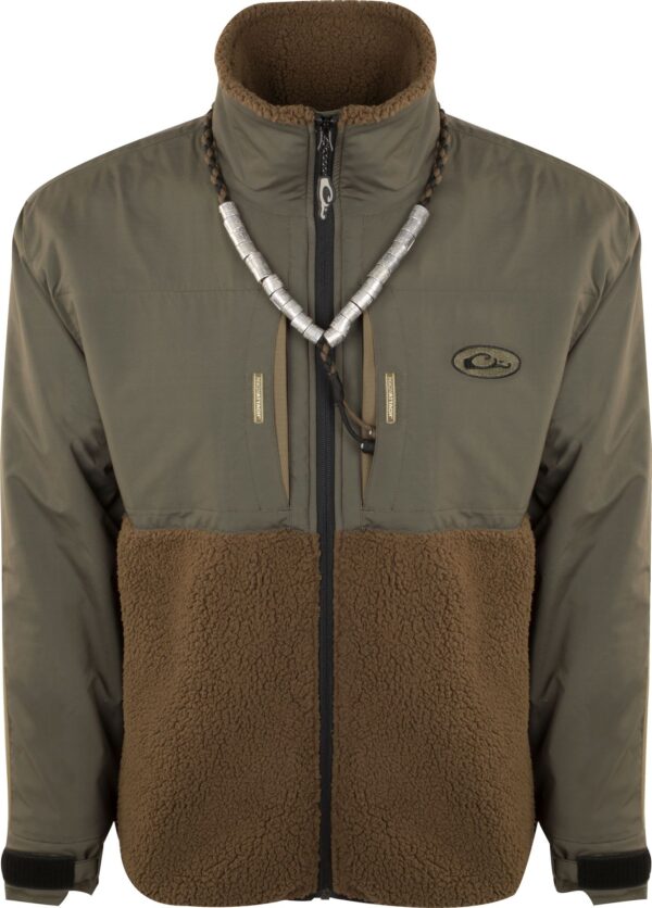 Drake Waterfowl Men's Guardian Flex Sherpa Fleece Eqwader Full Zip Hunting Jacket, XL, Green
