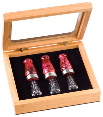 Rich-N-Tone Three Limited-Edition Custom-Made Maple Burl Wood Duck Calls in Collector's Box