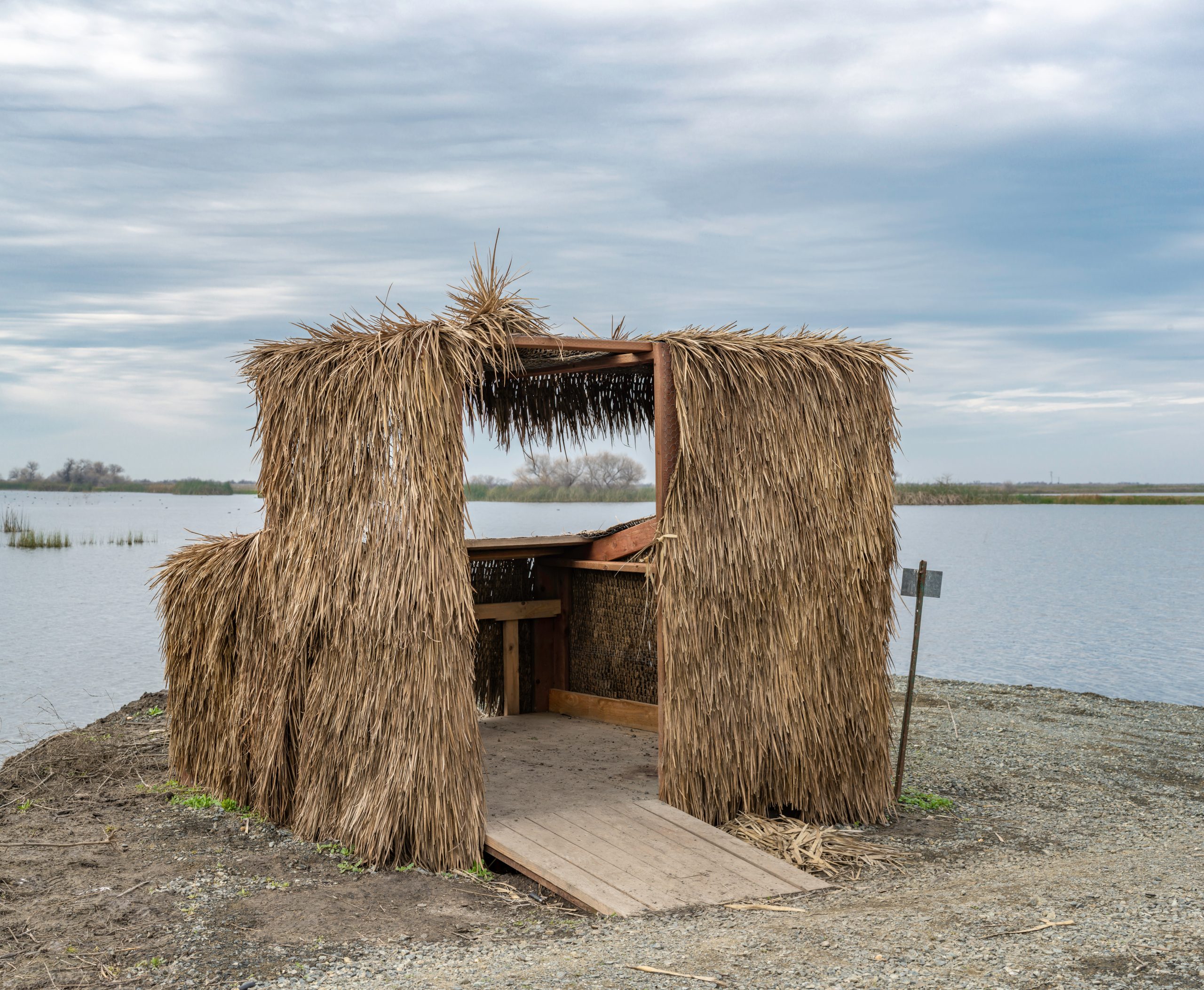 USA, California, Kern County, Kern National Wildlife Refuge. A handicap accessible birdwatching and hunting blind with wheelchair ramp for ADA compliance.